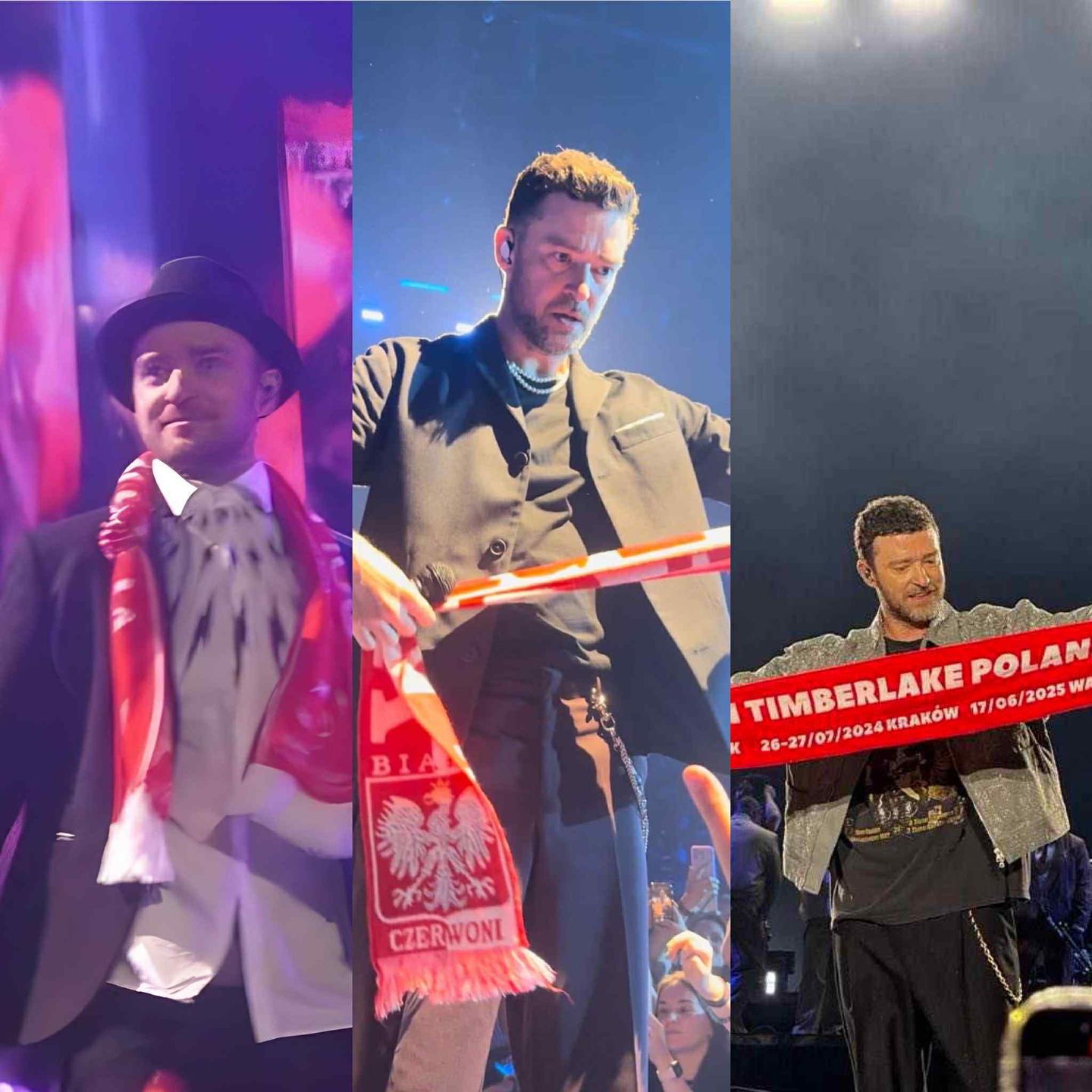 Justin Timberlake trzykrotnie z polskim szalikiem 
