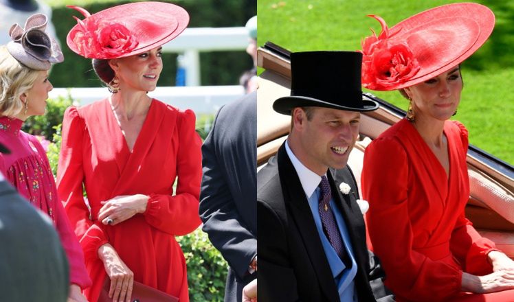 Księżna Kate zachwyca podczas wyścigów konnych, przybywając w czerwonej sukni od Alexandra McQueena i GIGANTYCZNYM kapeluszu (ZDJĘCIA)