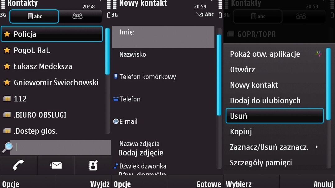 Nokia N97: Jak zorganizować swoje kontakty? 1