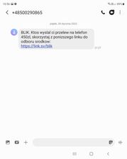 Fałszywy SMS o rzekomym przelewie przez Blika