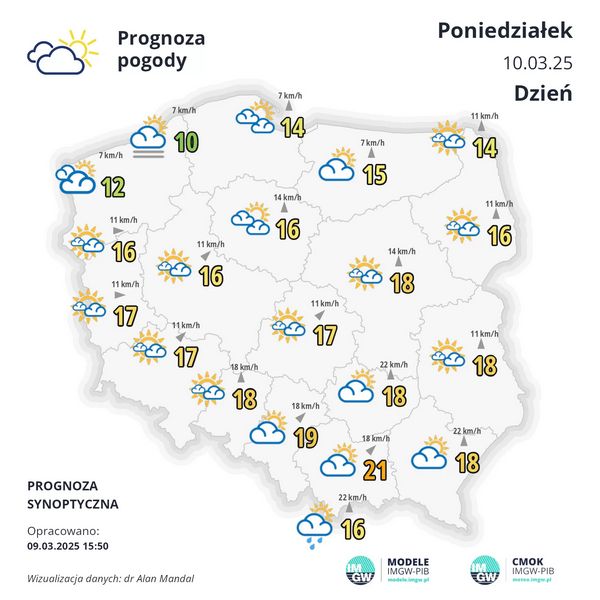 Prognoza pogody na poniedziałek