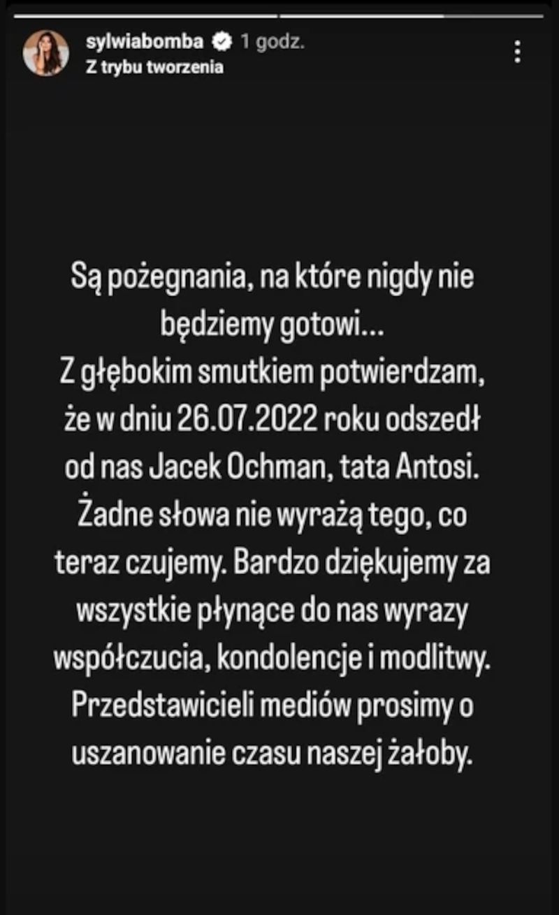 Sylwia Bomba żegna ekspartnera i ojca jej córki w poruszającym wpisie