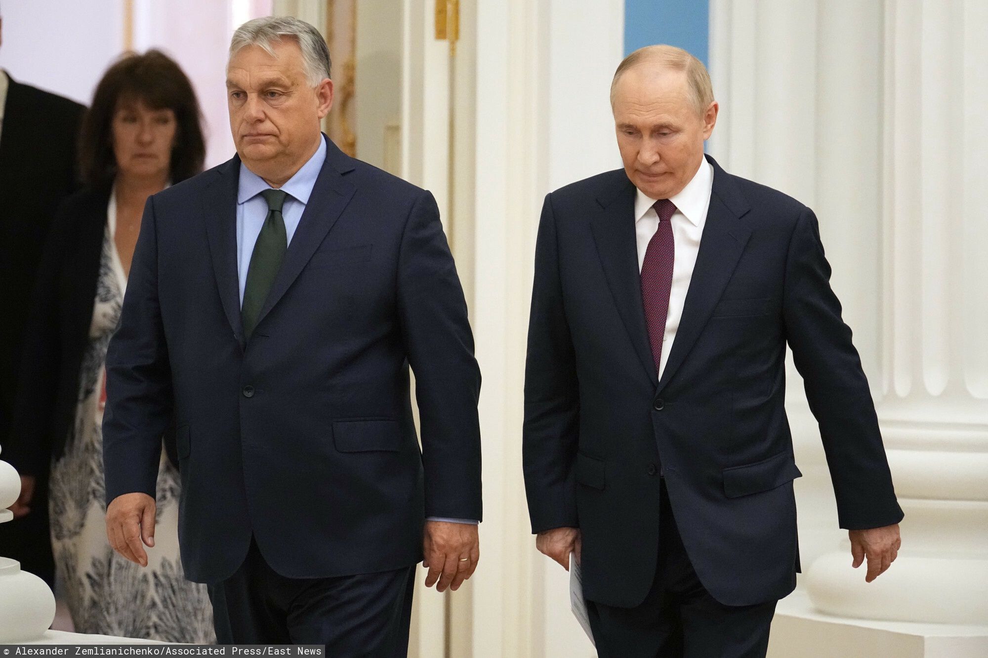Temporary
Russian President Vladimir Putin, right, and Hungarian Prime Minister Viktor Orban walk to attend a joint news conference following their talks in the Kremlin in Moscow, Russia, Friday, July 5, 2024. Hungarian Prime Minister Viktor Orban visited Moscow on Friday for a rare meeting by a European leader with Russian President Vladimir Putin and discussed peace proposals for Ukraine, which triggered condemnation from Kyiv and some European leaders and officials. (AP Photo/Alexander Zemlianichenko)
Alexander Zemlianichenko