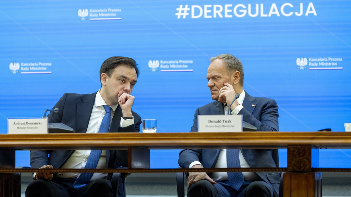 Premier Tusk o deregulacji ze stron? spo?eczn?
24.03.2025 Warszawa Spotkanie premiera Donalda Tuska z przedstawicielami strony spolecznej w sprawie deregulacji fot Andrzej Iwanczuk/REPORTER
N/z: Andrzej Domanski, Donald Tusk
Andrzej Iwanczuk/REPORTER
