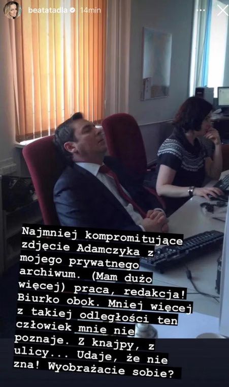 Beata Tadla niedawno pokazała śpiącego w pracy Michała Adamczyka