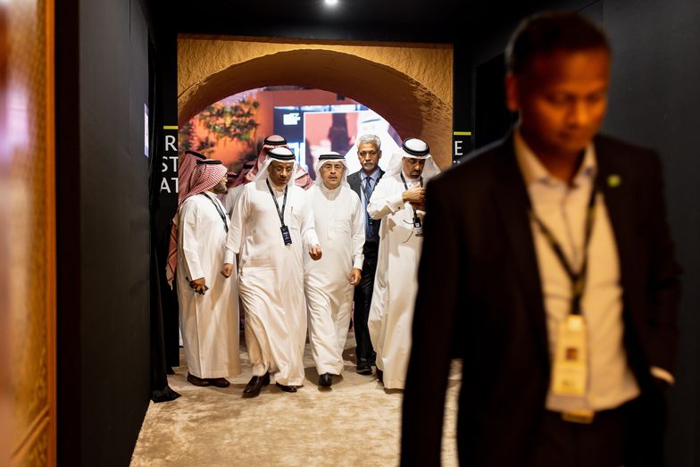Amin Nasser, chief executive officer of Saudi Aramco, center, on day two of the Future Investment Initiative (FII) conference in Riyadh, Saudi Arabia, on Wednesday, Oct. 26, 2022. Saudi Arabia hopes the FII will put Riyadh on the map as a global destination for deals, while also improving domestic investment, which has been limited. Photographer: Tasneem Alsultan/Bloomberg via Getty Images