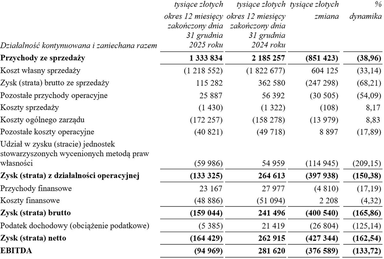 Wyniki finansowe grupy ZE PAK