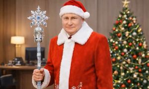 Kuriozalna reklama w Rosji. Putin w roli św. Mikołaja