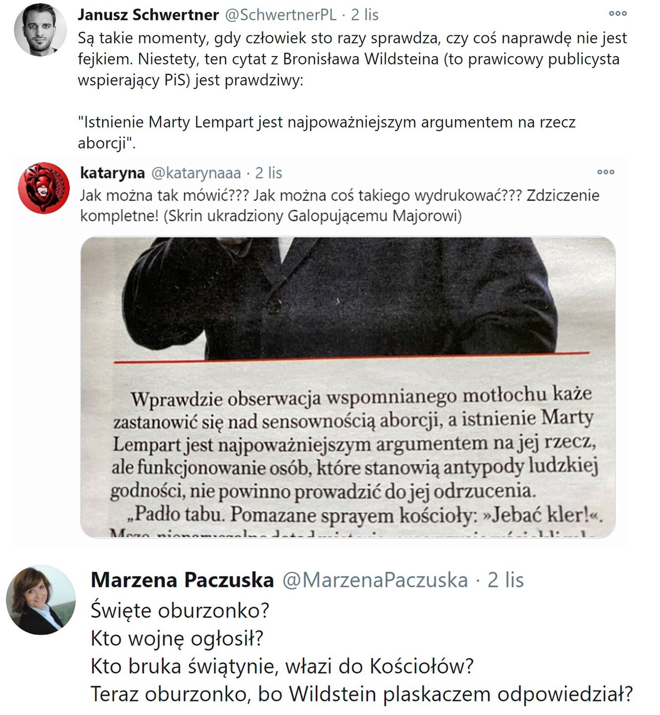 Slowa Wildsteina wywołały burzę w internecie