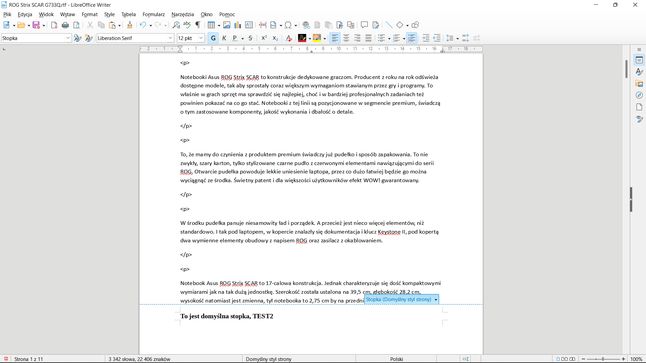 LibreOffice Writer: stopka została dodana