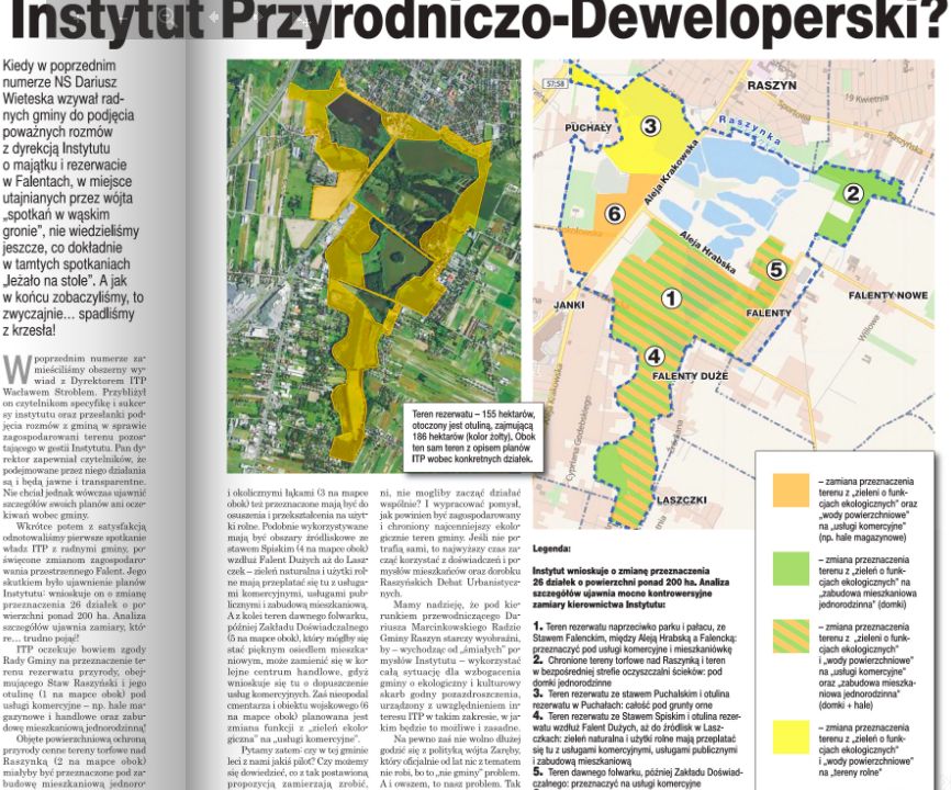 Lokalna gazeta mieszkańców Raszyna opublikowała szczegółowe plany, jakie ma na teren rezerwatu Instytut Technologiczno-Przyrodniczy