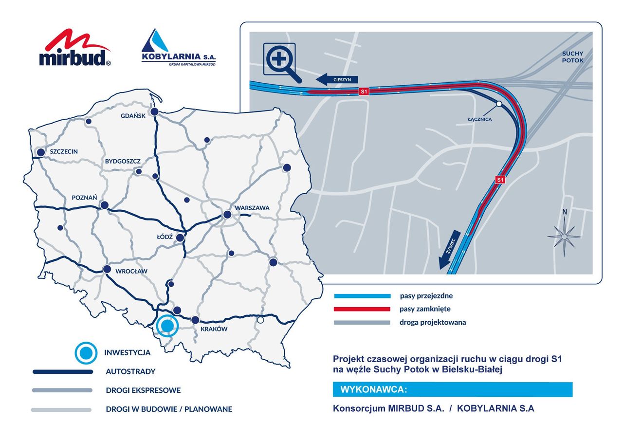 Mapa organizacji ruchu na węźle Hałcnów