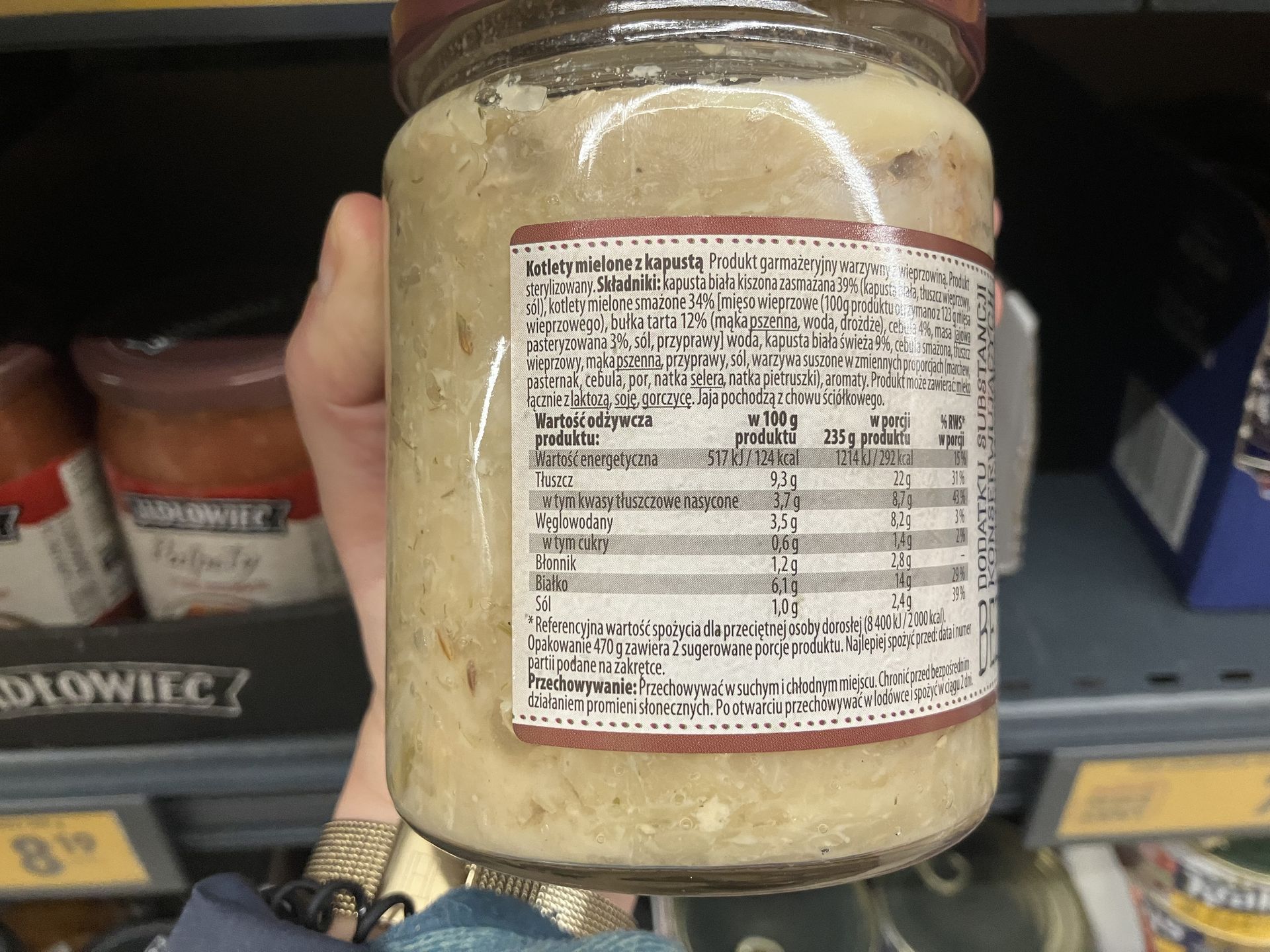 Skład kotletów mielonych z kapustą marki Jadłowiec