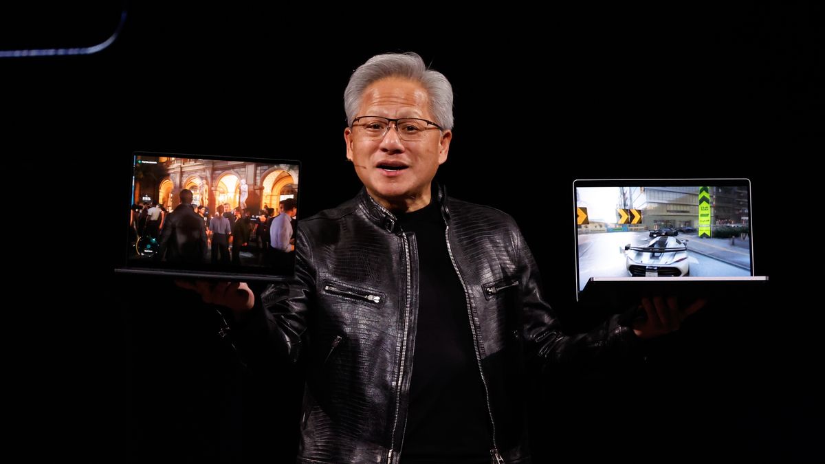 NVIDIA CEO Jensen Huang shows Windows PCs running RTX Spark during his keynote speech as part of the COMPUTEX 2026 AI exhibition in Taipei, Taiwan, 01 June 2026. Jensan Huang officially announced NVIDIA?s new products and various AI integration. EPA/RITCHIE B. TONGO Dostawca: PAP/EPA.