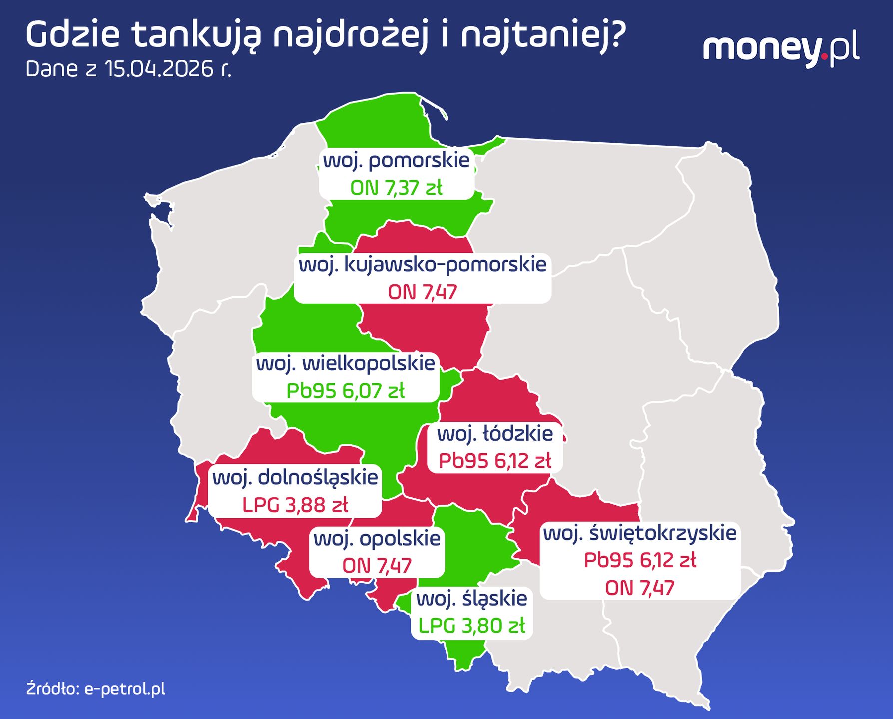 Najtańsze i najdroższe województwa. Ceny paliw z 15 kwietnia 202