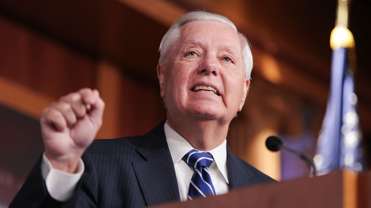 WASHINGTON, DC - APRIL 27: U.S. Sen. Lindsey Graham (R-SC) speaks during a press conference at the U.S. Capitol on April 27, 2026, in Washington, DC. Republican senators gathered to introduce legislation to fund construction of a White House ballroom as a secure alternative event space following the shooting at the White House Correspondents’ Association dinner in Washington, DC Saturday night. (Photo by Heather Diehl/Getty Images)