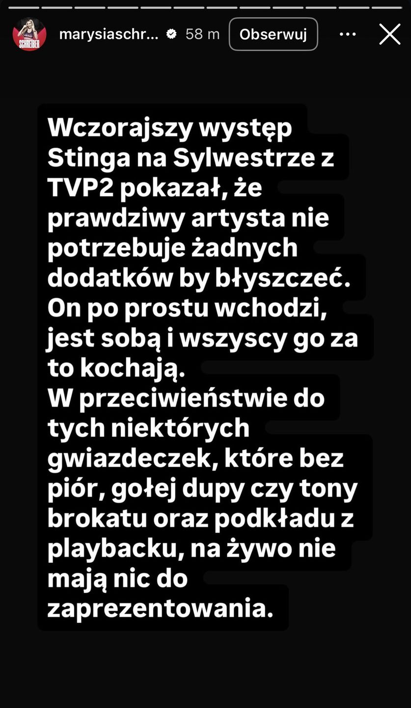 Marianna Schreiber o występie Stinga 