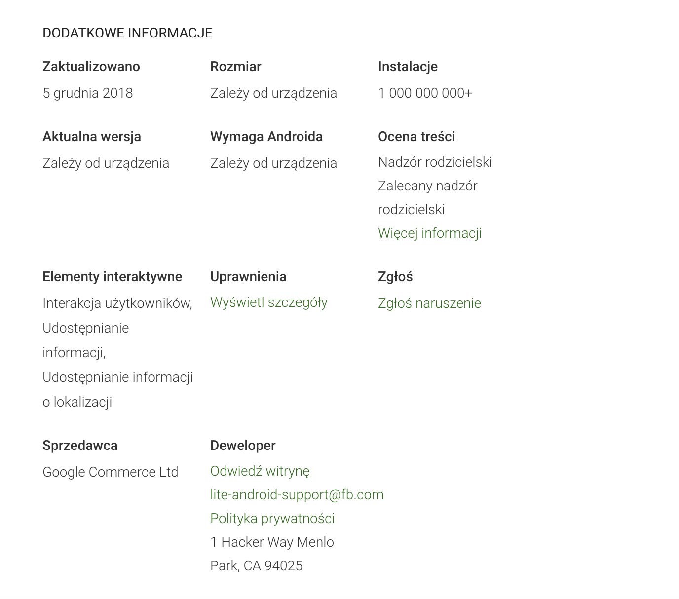 Facebook Lite – świetny wynik w Sklepie Play.