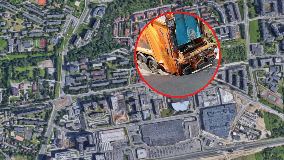 W Krakowie pod śmieciarką zapadł się asfalt