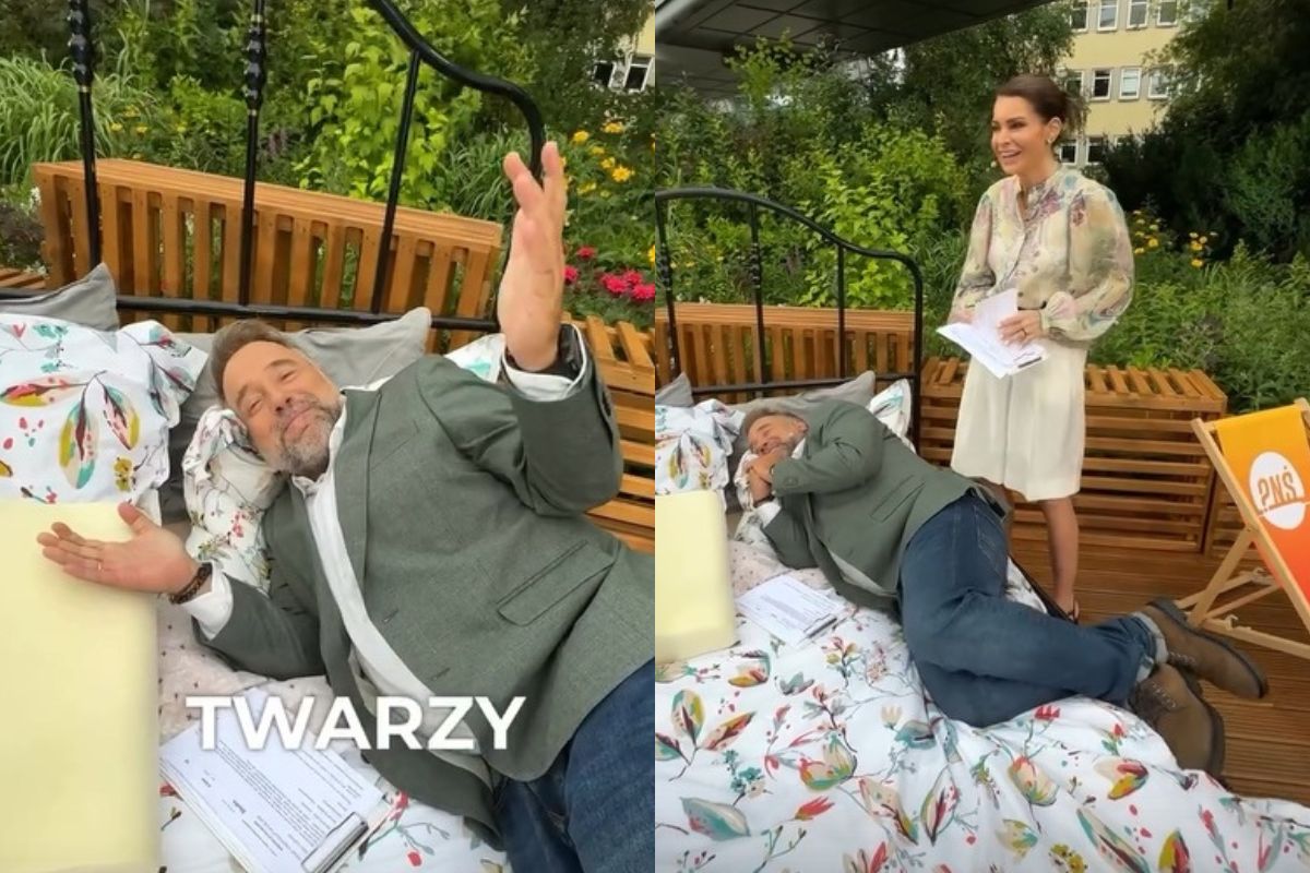 Łukasz Nowicki położył się w łóżku w studiu "PnŚ"