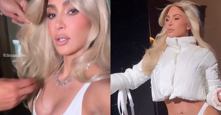 Kim Kardashian promuje własne napoje w bikini i puchowej kurtce. Nowy krzyk mody? (FOTO)