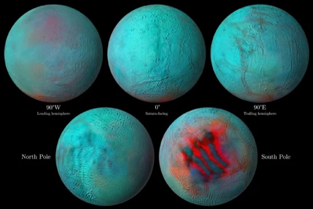 Enceladus na zdjęciach w podczerwieni