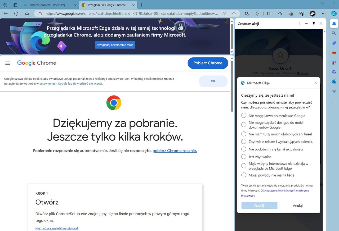 Microsoft robiący wszystko, by nakłonić użytkownika do pozostania przy Edge'u