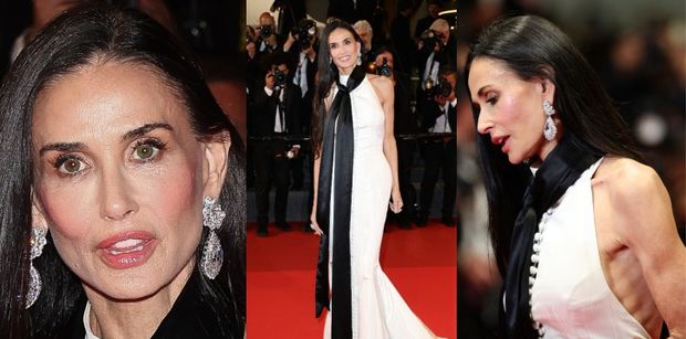 Niepokojąco szczupła Demi Moore eksponuje WYSTAJĄCE ŻEBRA na festiwalu w Cannes (ZDJĘCIA)