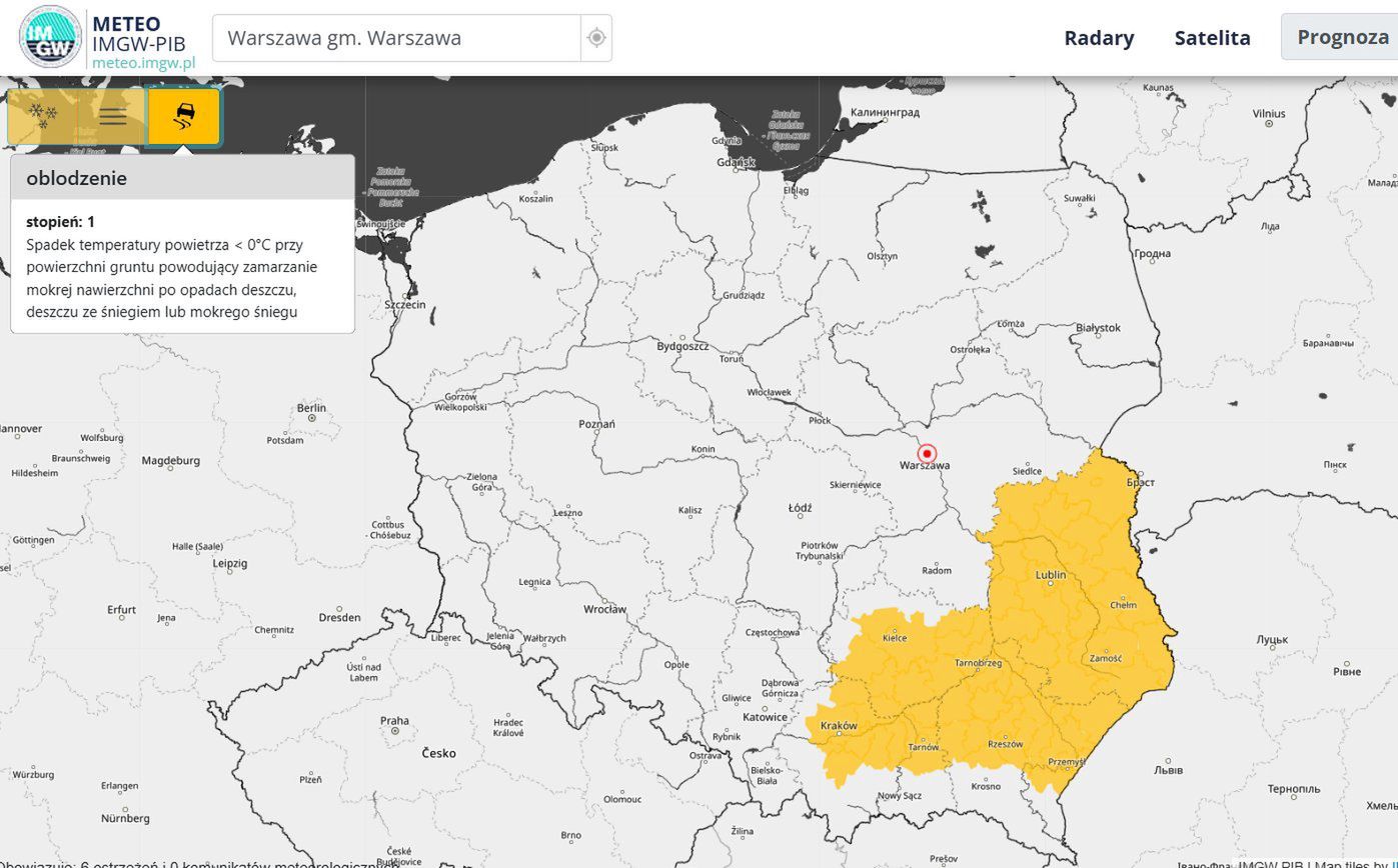 Prognozuje się zamarzanie mokrej nawierzchni dróg i chodników