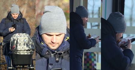 TYLKO U NAS: Dubieniecki nie może oderwać się od telefonu i hamburgera na spacerze z rodziną (ZDJĘCIA)