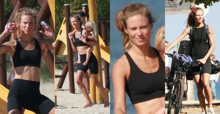 Julia Pietrucha eksponuje umięśniony brzuch, szalejąc z córką na sopockiej plaży (ZDJĘCIA)