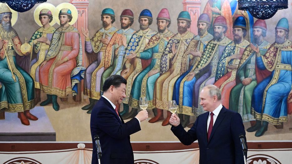 Russian President Vladimir Putin and Chinese President Xi Jinping attend a reception in Moscow
Russian President Vladimir Putin and Chinese President Xi Jinping attend a reception at the Kremlin in Moscow, Russia March 21, 2023.Pavel Byrkin/Kremlin,Image: 764297803, License: Rights-managed, Restrictions: THIS IMAGE WAS PROVIDED BY A THIRD PARTY., Model Release: no, Credit line: SPUTNIK / Reuters / Forum
SPUTNIK / Reuters / Forum
diplomacy