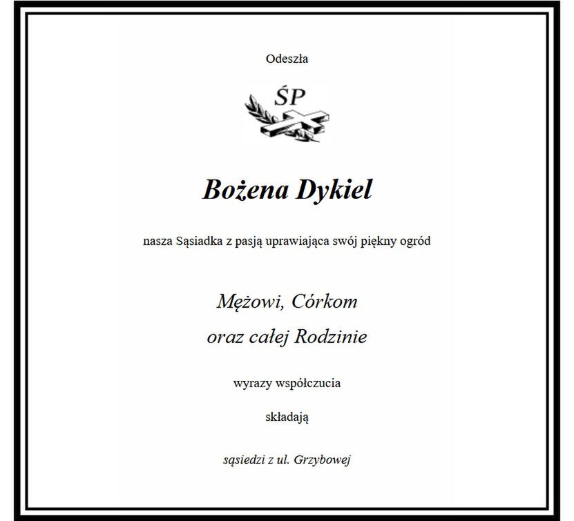 Nekrolog Bożeny Dykiel