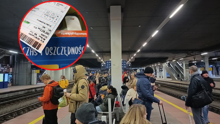 Pasażerowie na dworcu w Poznaniu oczekujący na opóźniony pociąg Intercity do Warszawy
