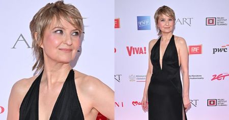 Orły 2026. Izabela Kuna czaruje w eleganckiej sukni z dekoltem i rozcięciem (ZDJĘCIA)
