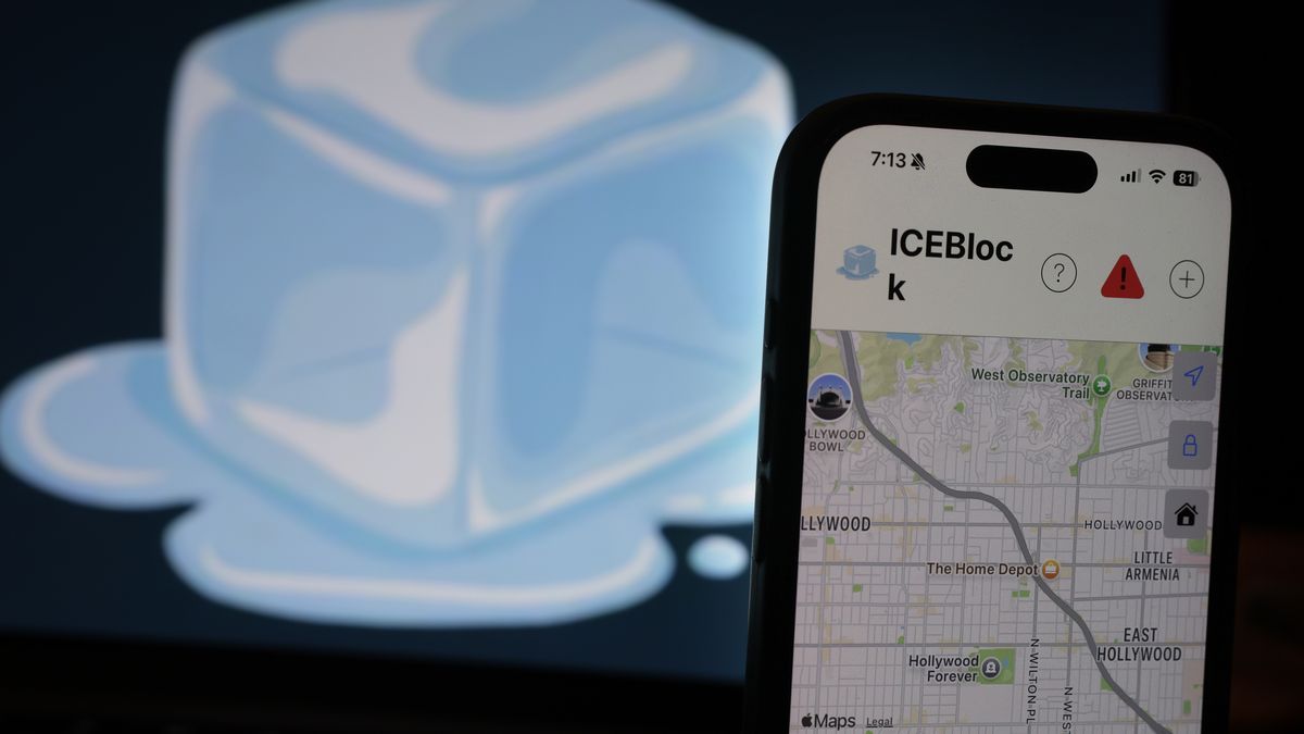 LOS ANGELES, CALIFORNIA - OCTOBER 02: In this photo illustration, the ICEBlock app is displayed on an Apple iPhone on October 02, 2025 in Los Angeles, California. Apple has removed the ICEBlock app from the App Store after a request by U.S. Attorney General Pam Bondi, citing officer safety issues. The immigration enforcement tracking app enables users to report ICE agent sightings in real time. (Photo Illustration by Justin Sullivan/Getty Images)