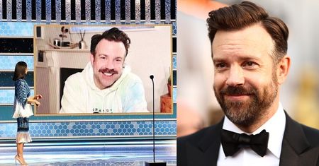 Złote Globy 2021: Jason Sudeikis "odbiera" nagrodę... W DRESIE