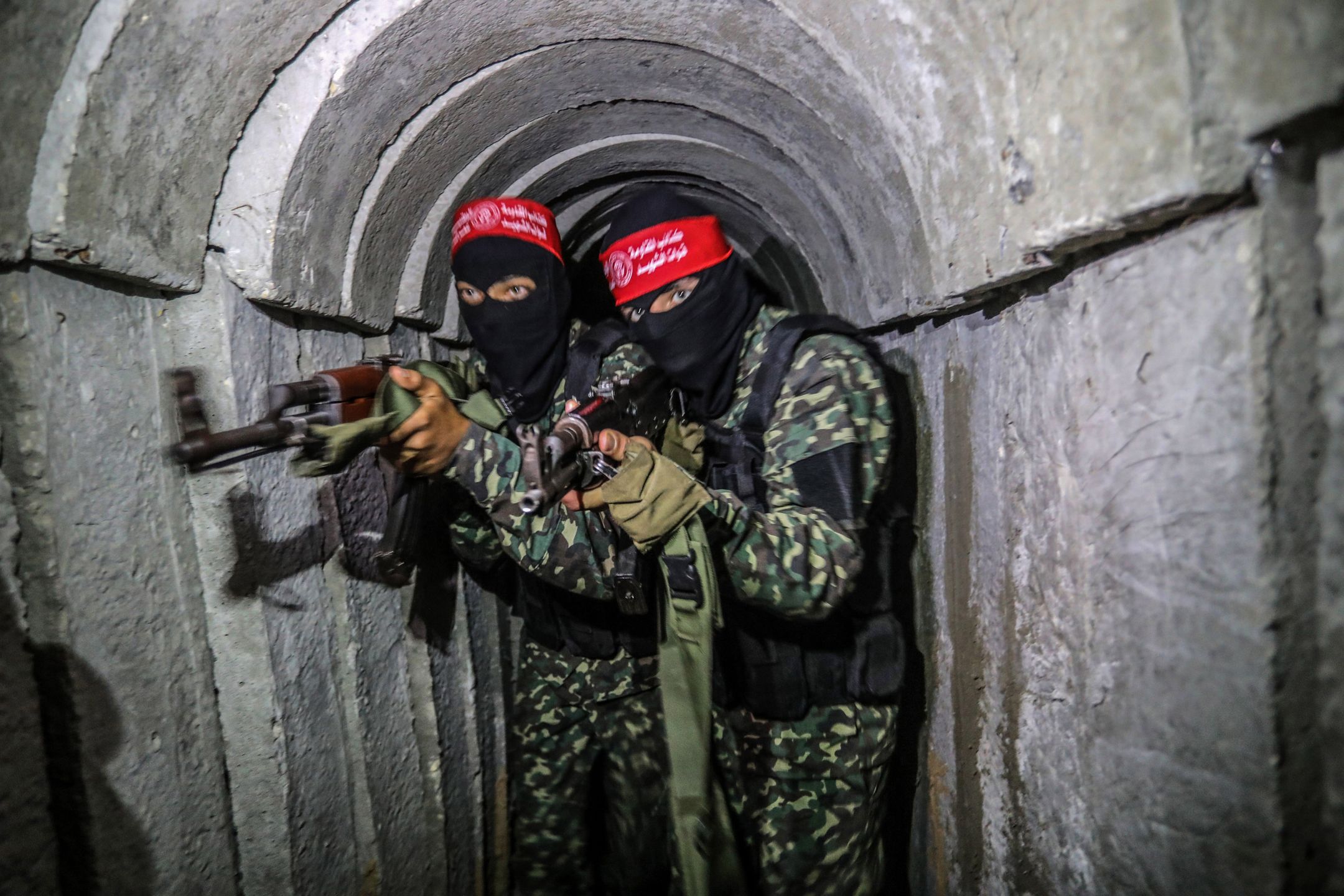 Soldiers of Democratic Front for the Liberation of Palestine stand guard in GazaGAZA CITY, GAZA - MAY 19: Soldiers of Democratic Front for the Liberation of Palestine (DFLP), that is Palestinian politic and paramilitary organization, stand guard at tunnels against in case of Israeli attacks in Gaza City, Gaza on May 19, 2023. (Photo by Abed Rahim Khatib/Anadolu Agency via Getty Images)Anadolu Agencyborder line, dflp, gaza, guard, resistance, soldier