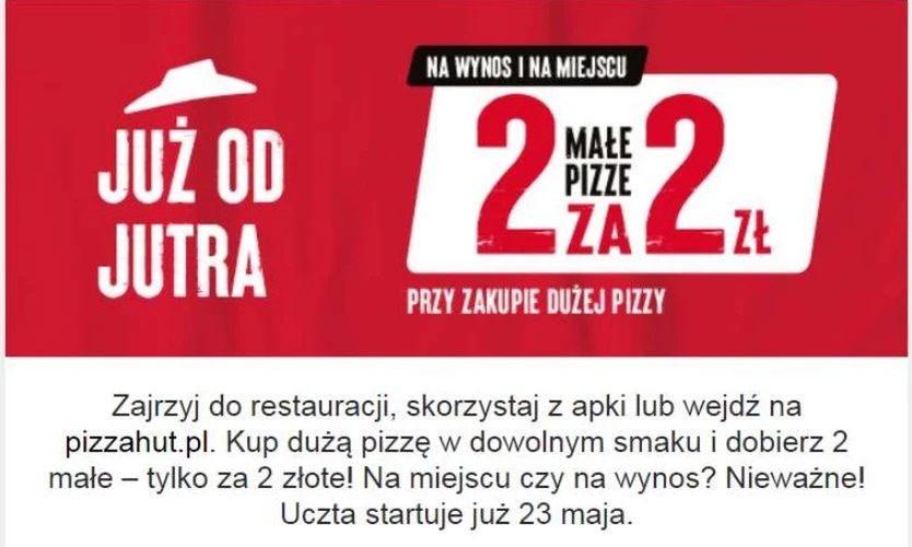 Promocja w Pizzy Hut. Dwie małe pizze za dwa złote