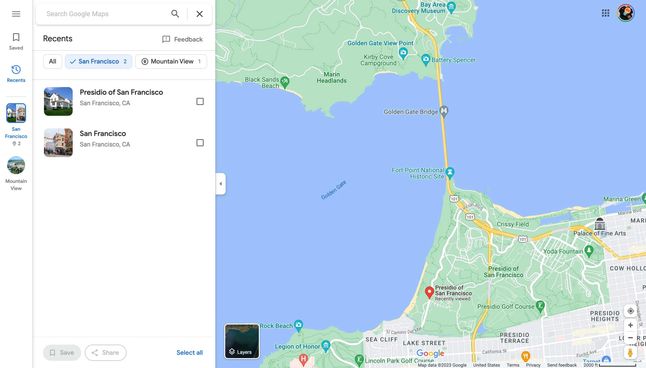 Zmienione Mapy Google: pasek boczny.