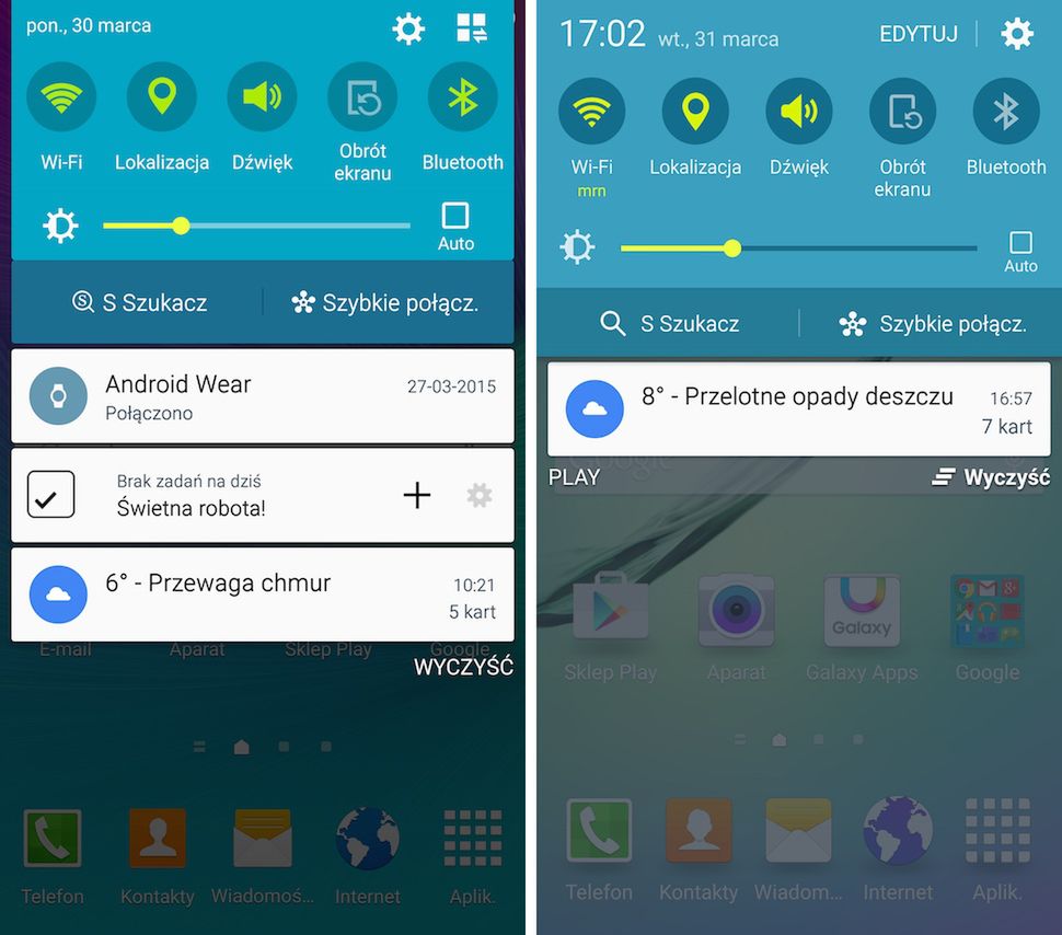 Galaxy Note 4 i Galaxy S6 - panel powiadomień