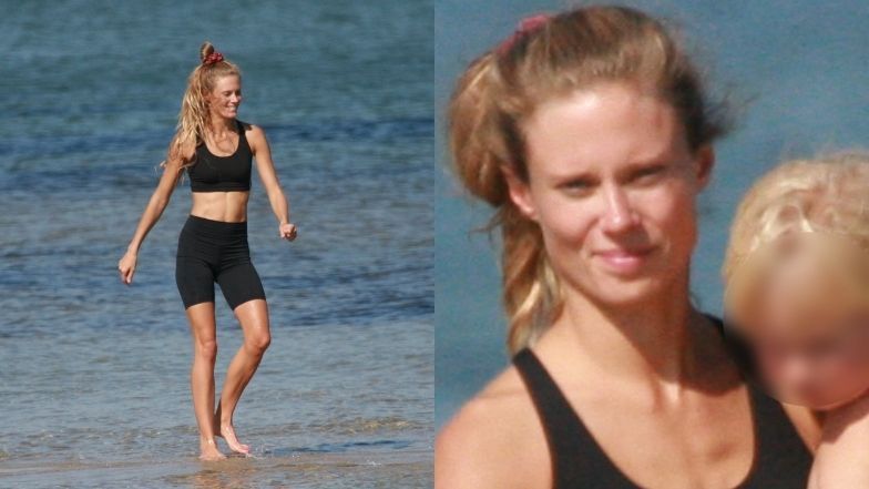Julia Pietrucha dokazuje z córką na plaży