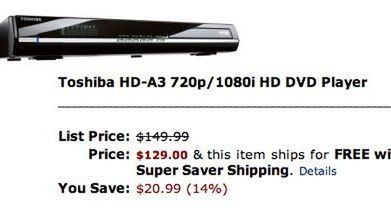 Super wyprzedaż w Amazon - Toshiba HD-A3 już za $129 1