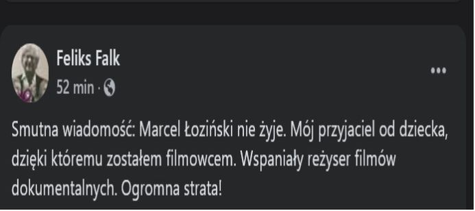 Feliks Falk poinformował o śmierci Marcela Łozińskiego