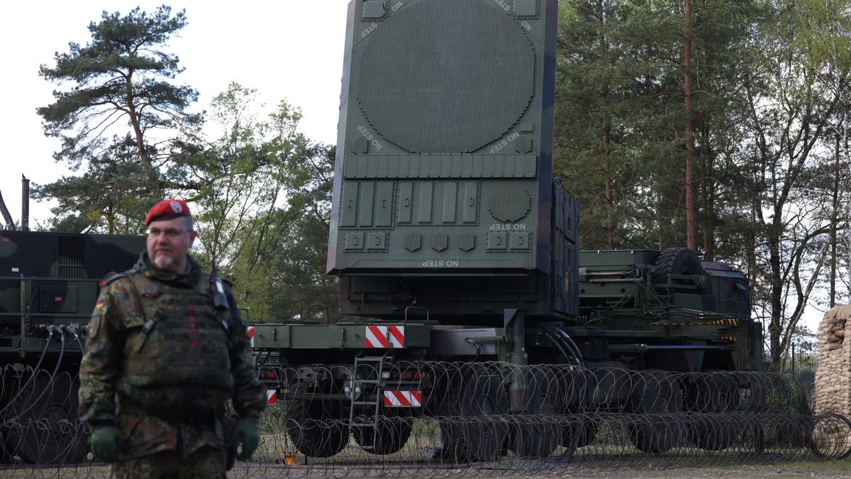 MUNSTER, GERMANY - APRIL 18: A reservist of a Homeland Protection (Heimatschutz) unit of the Bundeswehr, the German armed forces, stands next to the radar of a Patriot missile system as he participates in the "National Guardian" military exercise at the Bundeswehr's tank training grounds on April 18, 2024 in Munster, Germany. "National Guardian" is bringing together mechanized infantry with reservist domestic defence units to practice securing domestic infrastructure in times of war. The exercise is part of the ongoing NATO "Steadfast Defender" exercises taking place across northern, eastern and southeastern Europe. (Photo by Sean Gallup/Getty Images)