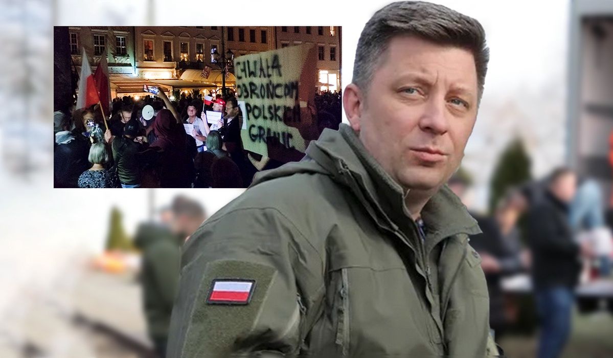 Michał Dworczyk i protest podczas seansu "Zielonej granicy"