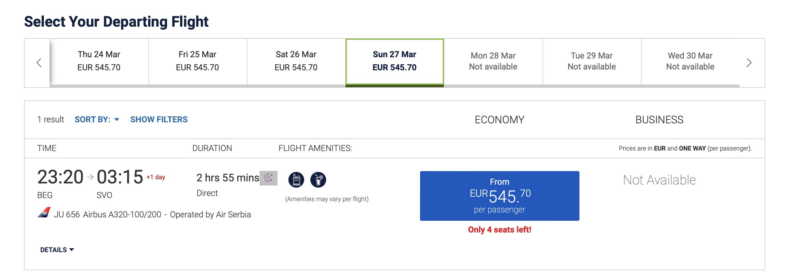 W systemie rezerwacyjnym Air Serbia nie są dostępne bilety po 27 marca br. 