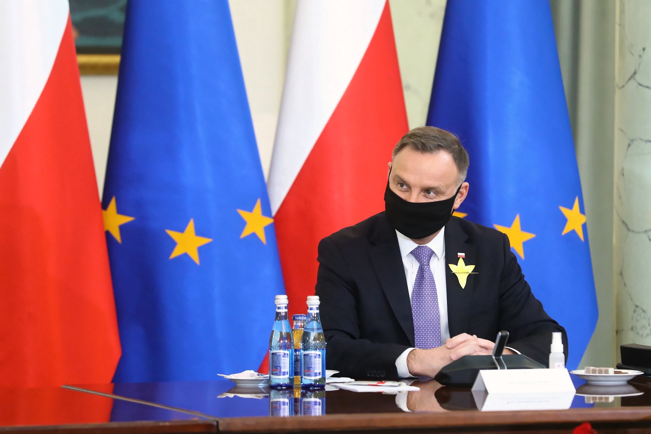 Warszawa, 19.04.2021. Prezydent RP Andrzej Duda podczas spotkania z Młodzieżową Radą Klimatyczną, 19 bm. w Pałacu Prezydenckim w Warszawie. (mr) PAP/Rafał Guz