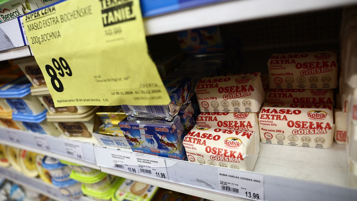 Butter is seen at the store in Krakow, Poland on December 18, 2024. Polish government decided to sell the strategic reserve of butter as it's price soars in the last weeks. (Photo by Jakub Porzycki/NurPhoto via Getty Images)