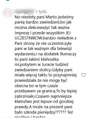 Marta Manowska wciąż musi mierzyć się z krytyką z powodu nieobecności na ślubie Ady i Michała  